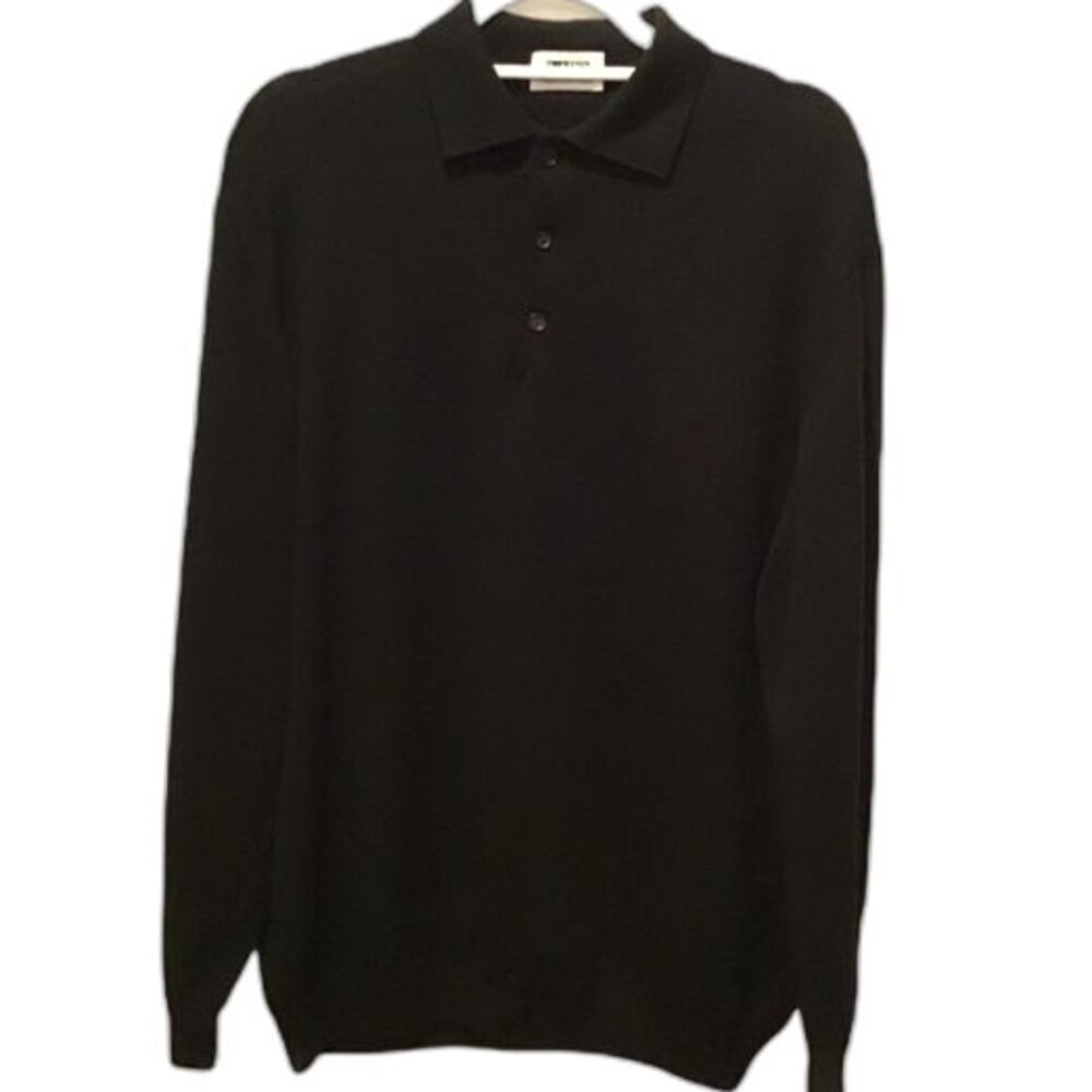 Italian Lazo Black 100% Wool Collared Sweater Size L